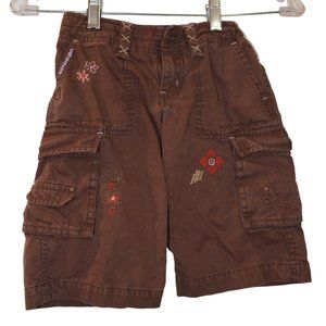 GAP Kids Cargo Brown Embroidered Cotton Shorts Elastic Waist 7 Regular
